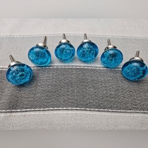 6 Turquois Bubbles Glass Dresser Knobs